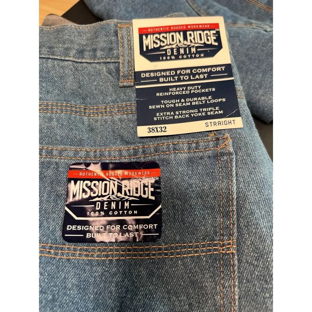 NWT Mission Ridge Denim Rugged‎ Workwear Men's Jeans Straight Leg Sz 38x32